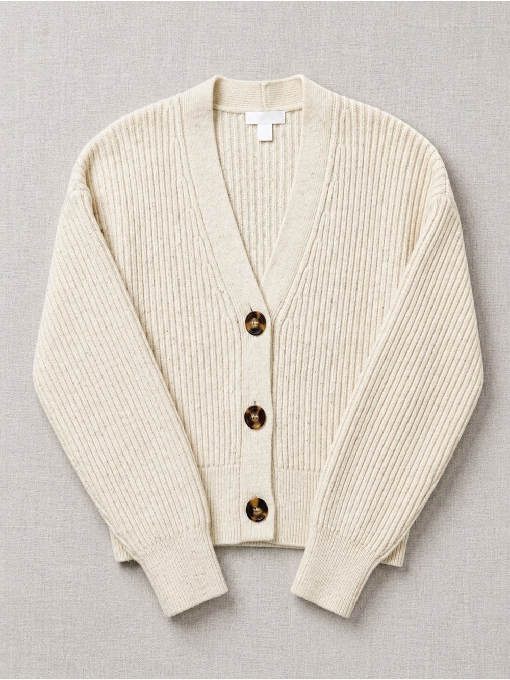 H&M Cream Ribbed V-Neck Cardigan with Tortoiseshell Buttons